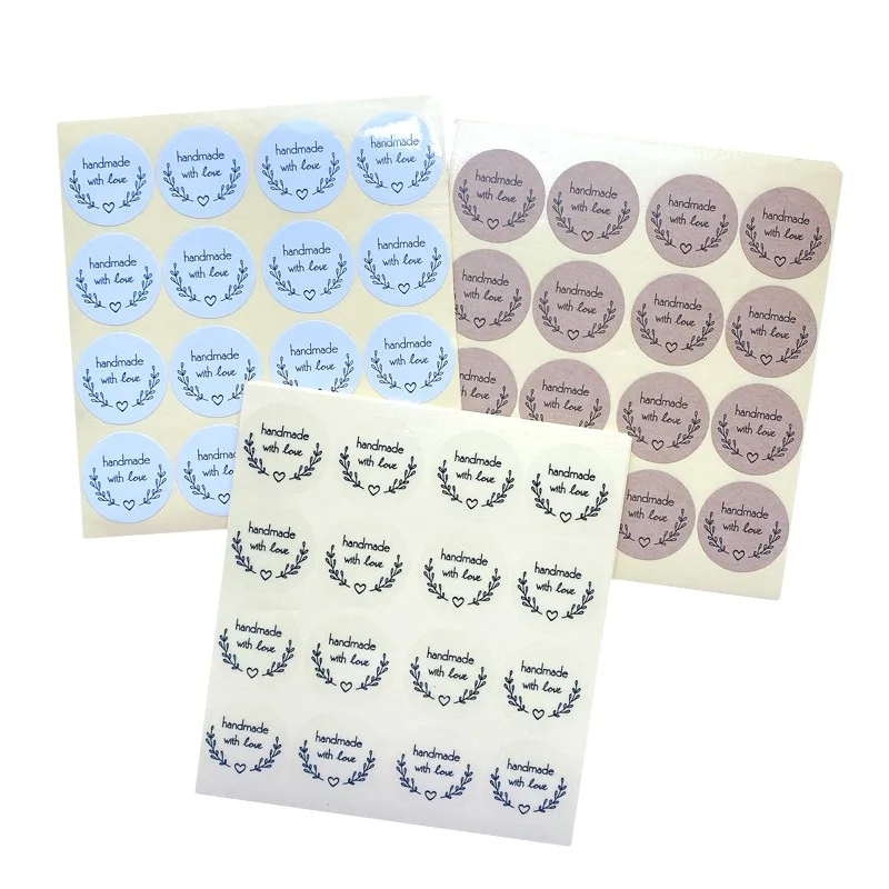 160Pcs/pack Handmade With Love Sealing Stickers Transparent White Leather Color Three Selections