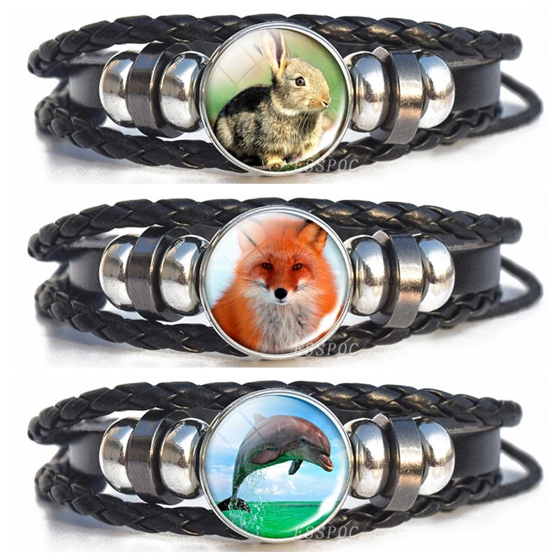 Fox Cat Rabbit Leather Bracelet Fashion Men Women Punk Bracelet Dolphin Bear Zebra Different Kinds of Animal Bracelets Jewelry