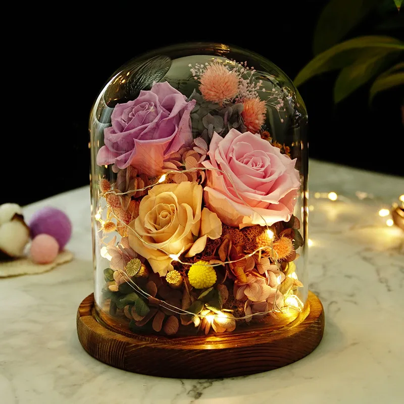 

18*25cm Luminous Flat Antique Base Glass Dome Vase Home Decoration Transparent Cover Wedding Prop DIY Friend Favor Gift