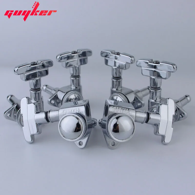 GUYKER 3R3L Chrome Guitar Tuning Pegs Lock String Tuner Machine Heads Art Deco Rotomatic Imperial Style Head