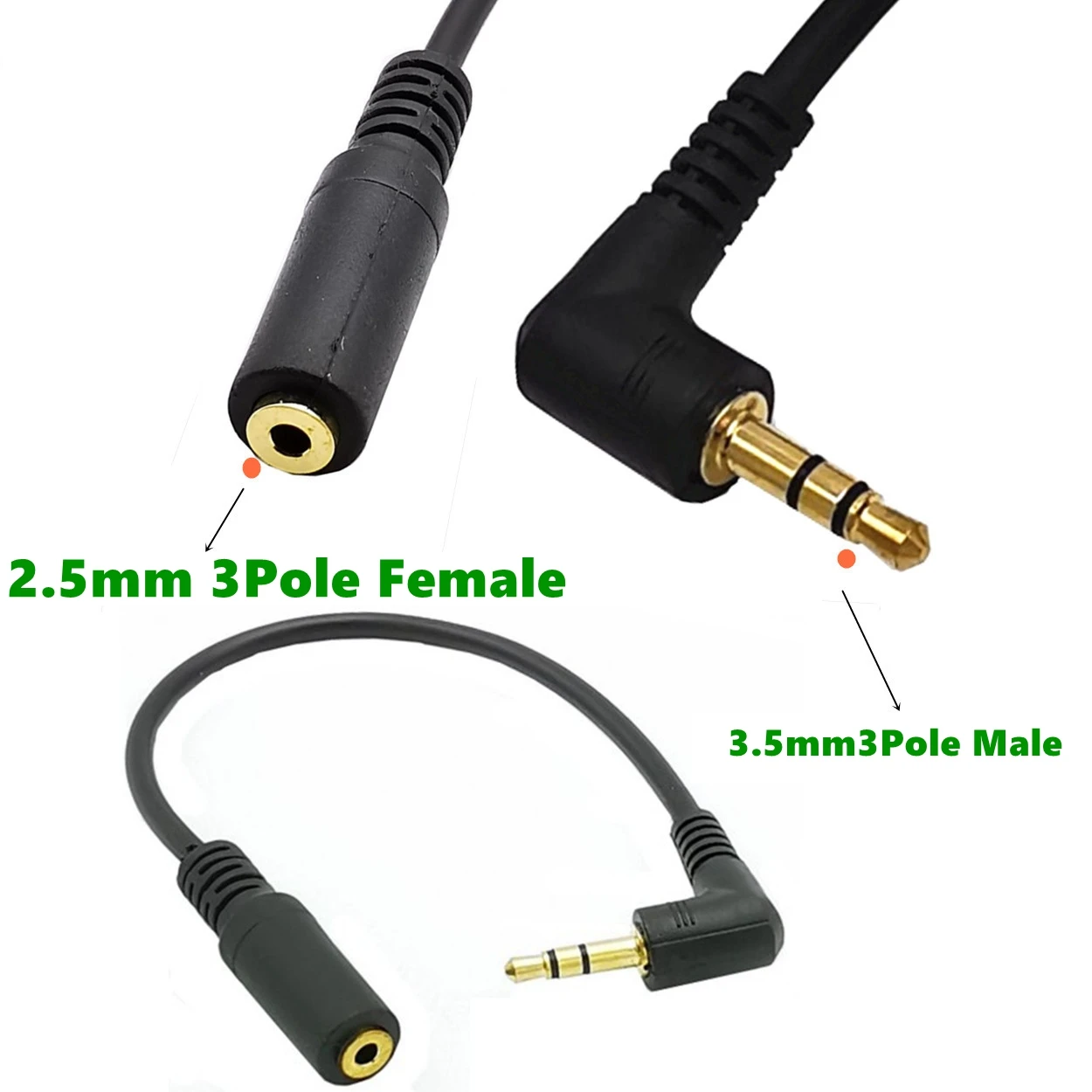 3.5mm Right Angle 3-Pole Male Plug to 2.5mm Female Jack Stereo AUX Audio TRS Socket DC Power Adapter Converter Cable 20CM