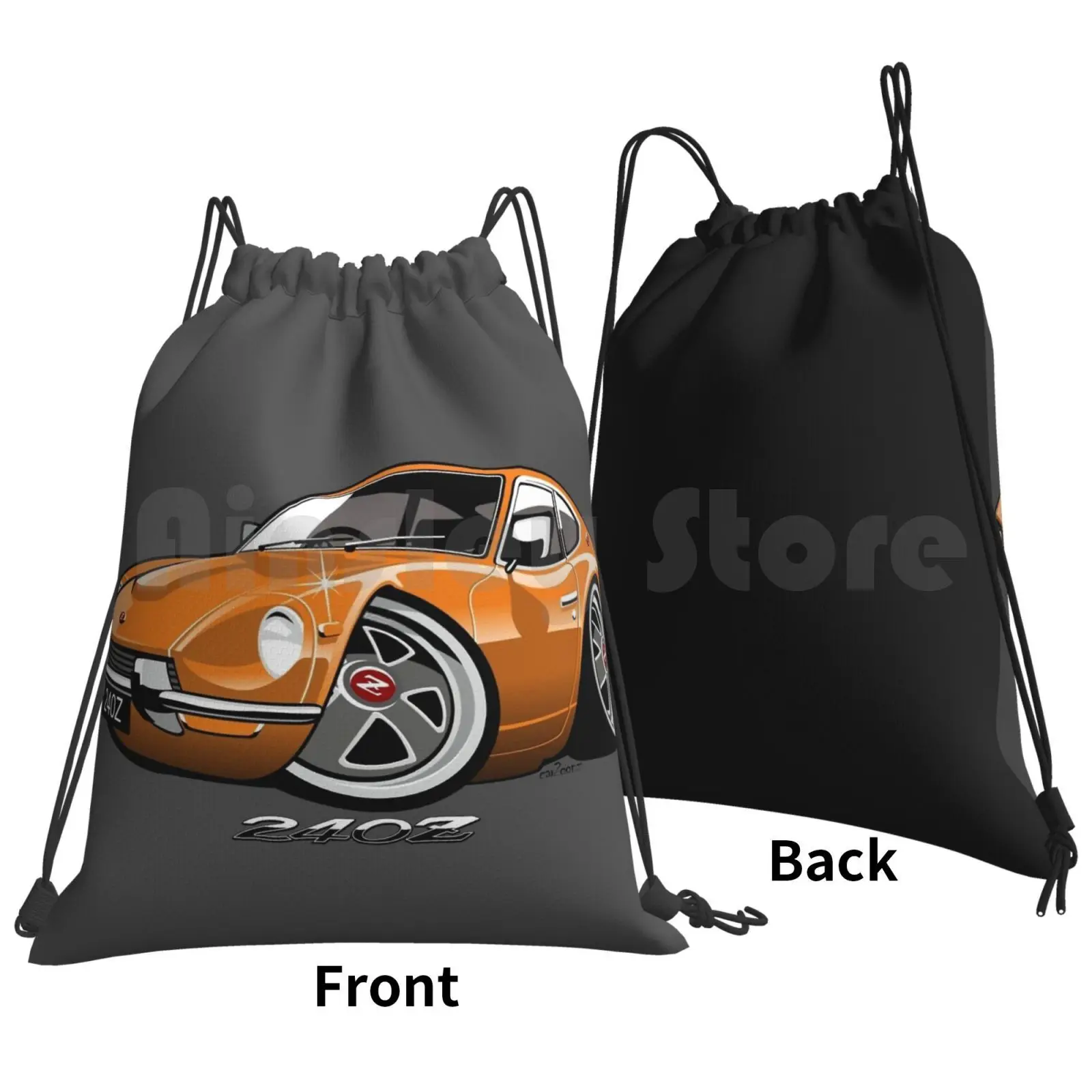 Datsun 240z Caricature Orange Backpack Drawstring Bags Gym Bag Waterproof Datsun Nissan Fairlady 240z 240 Z 260z 260 Z