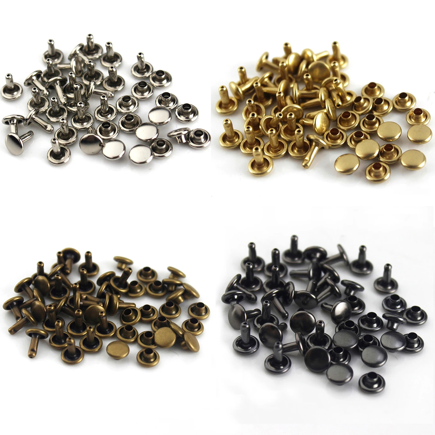 100sets 6/8 mm Brass Double Cap Rivets Studs High-quality Round Rivet for Leather Craft Bag Belt Clothing Shoes Decor