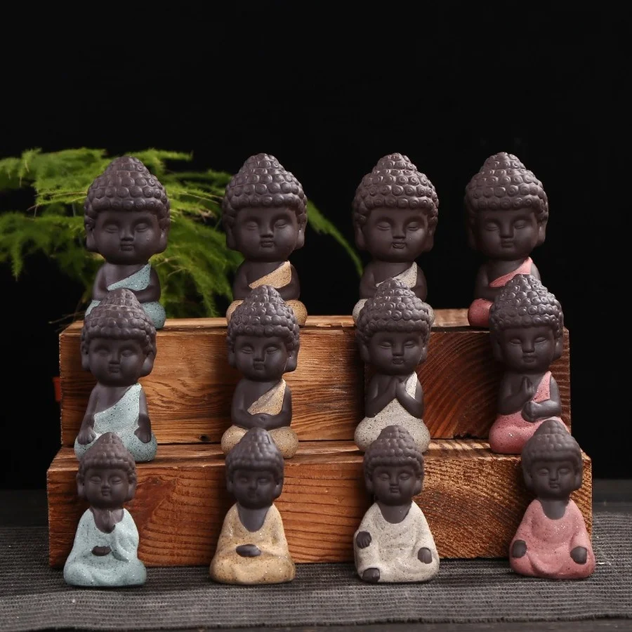 small Buddha statue monk figurine tathagata India Yoga Mandala tea pet purple ceramic crafts Zakka decorative ceramic ornaments