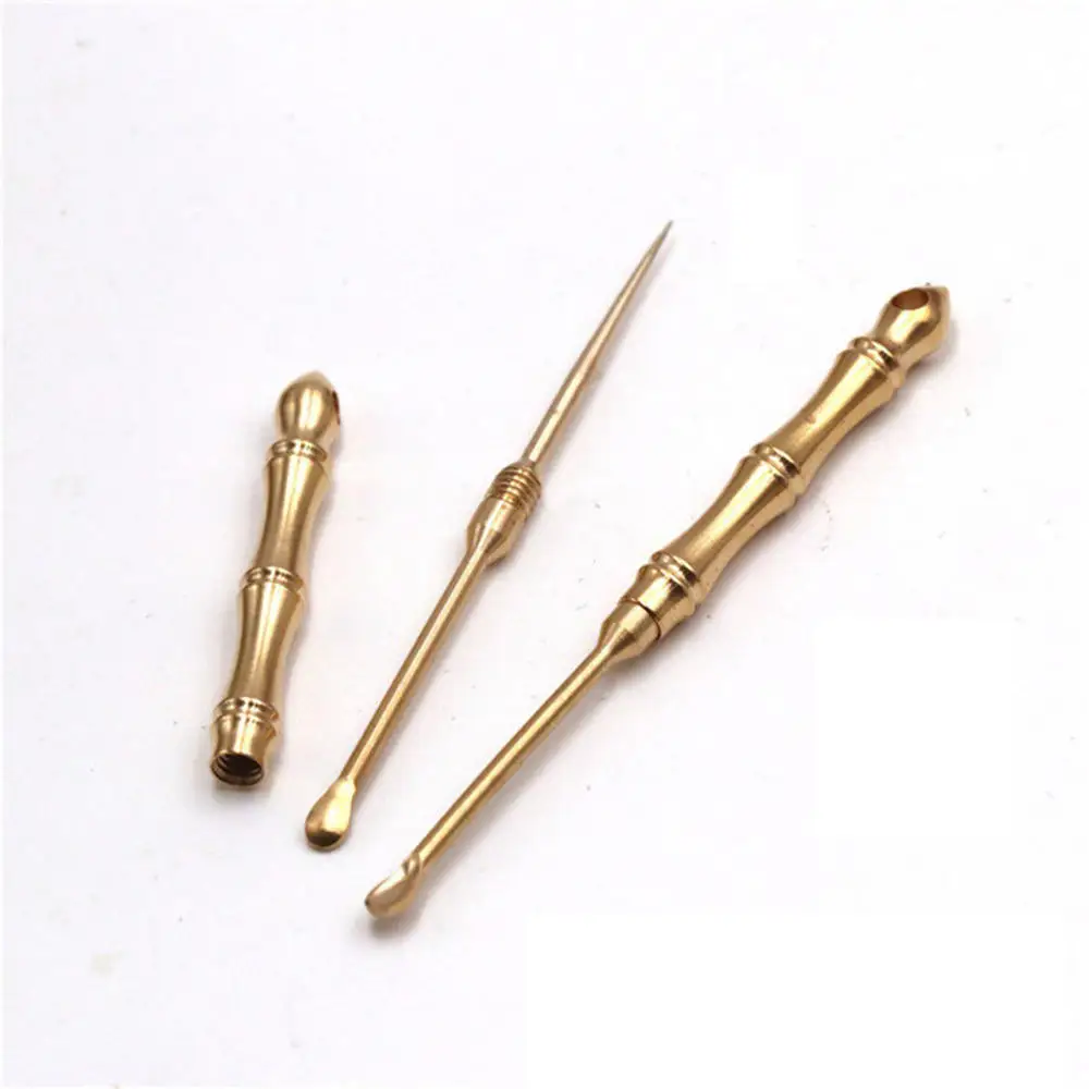 1PC EDC Portable Multifunctional Brass Ear Spoon Toothpick Keychain Combination Pure Stronger Than Dental Floss Tool