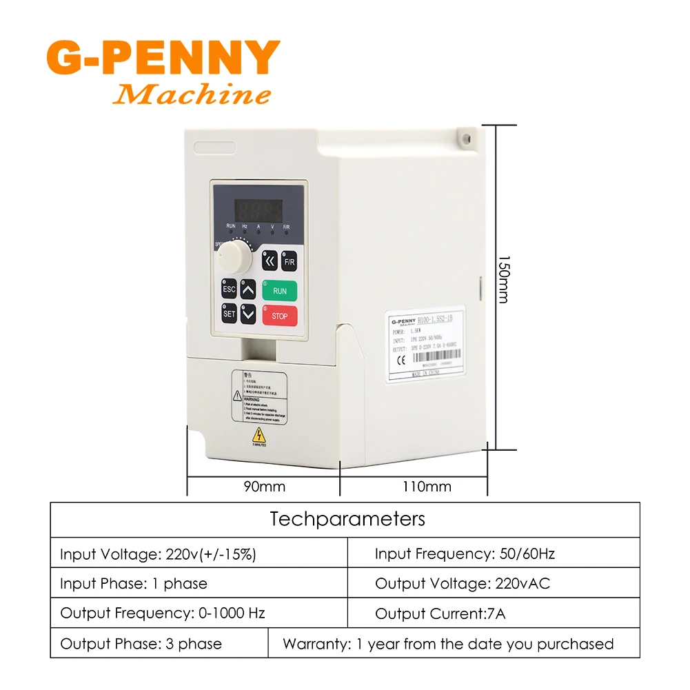 G-Penny 1.5KW ER16 Water Cooled Spindle Motor 4pcs Bearings 80x 220mm & 1.5kw QL-Inverter & 80mm Bracket & 75W Water Pump