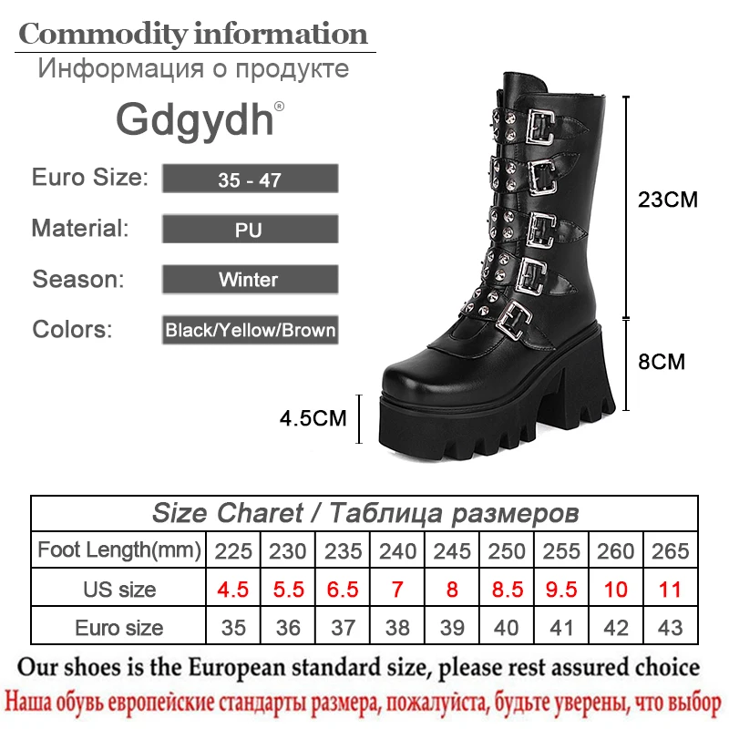 Gdgydh Autumn Winter Gothic Punk Womens Platform Boots Black Blet Buckle Strap Creepers Platform Shoes With Zipper Military Boot