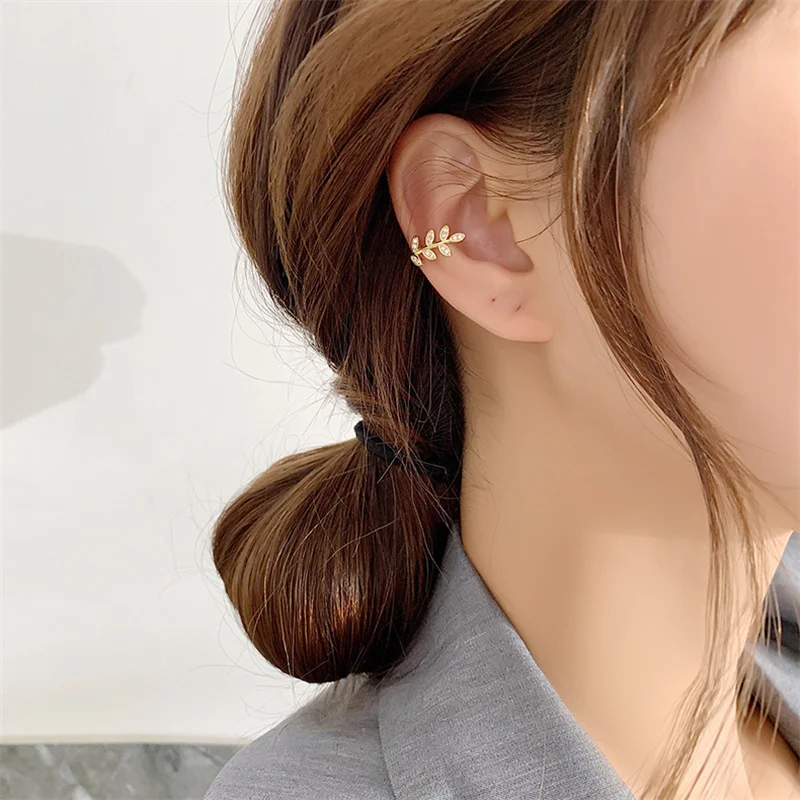 New Crystal Leaf Women's Ear Cuff without Piercing Gold Color Metal Small Earrings for Girls Boho Earrings boucle oreille femme - view 6