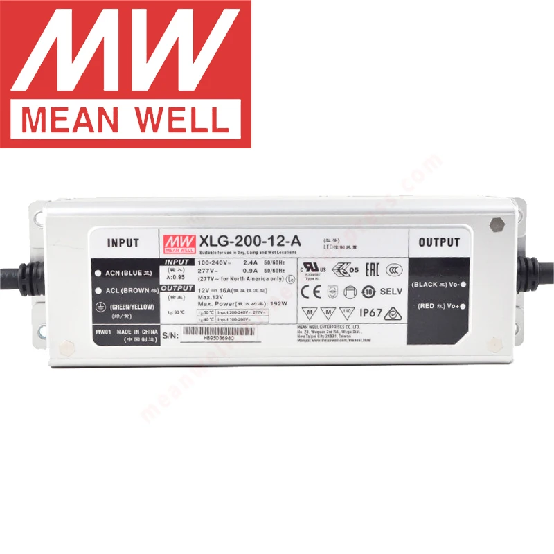 Mean Well XLG-200-12/24-A/AB IP67 Metal Case Street/Skyscraper lighting meanwell XLG-200-H/L-A/AB 200W Constant Power LED Driver