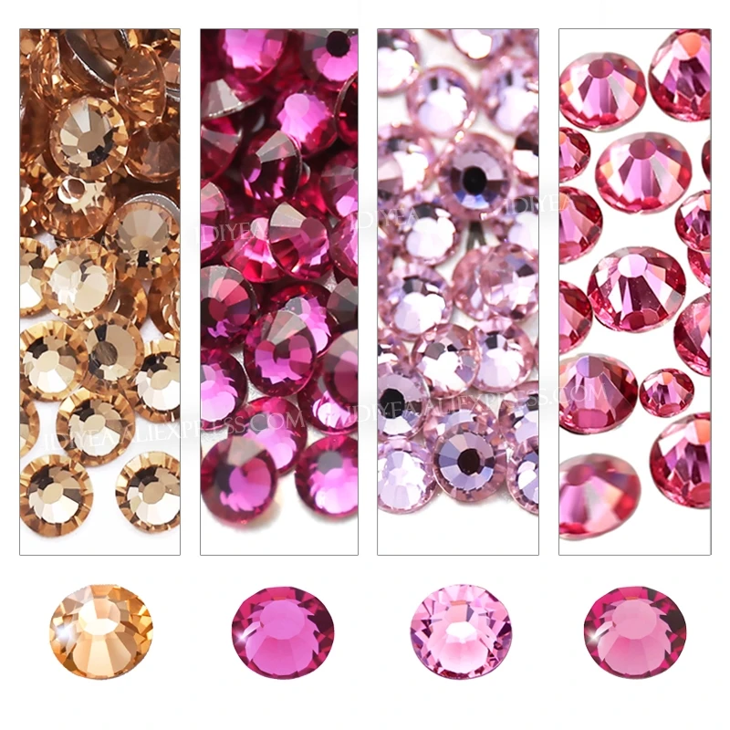 Rose Fuchsia Pink Champagne ss3-ss30 nail rhinestones flat back Non Hot Fix crystal strass diamond glitter stone for DIY garment