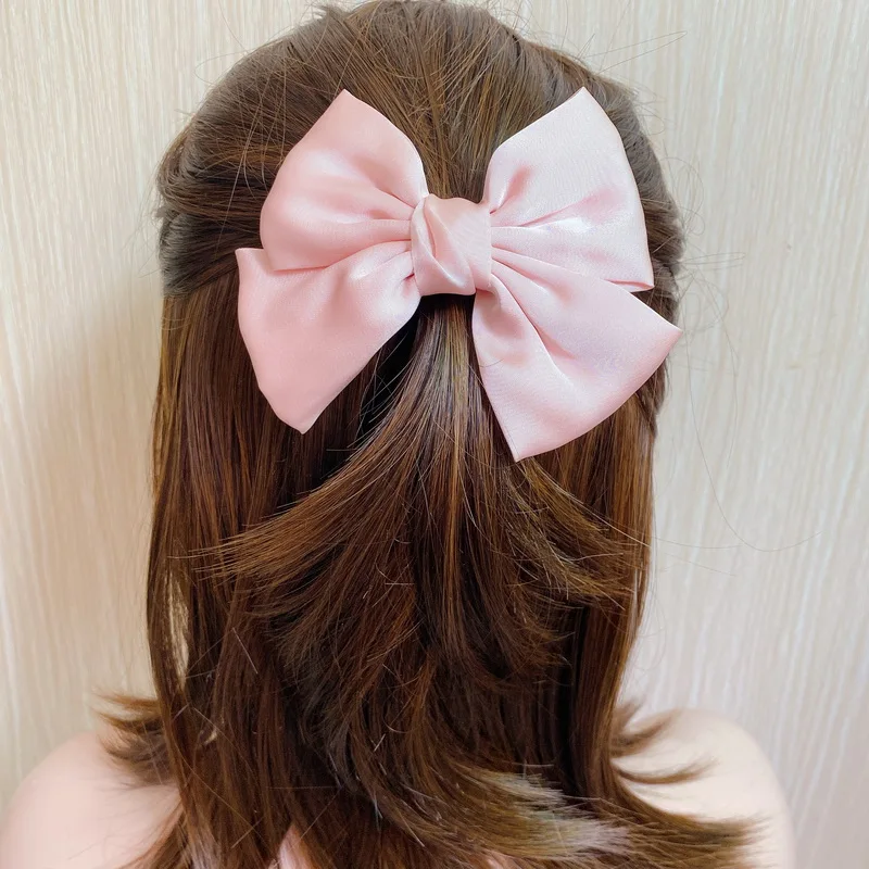 Korean Vintage Satin Big Bow Barrettes For Women Black Hairpin Girls Fashion Ponytail Hair Clip Lady Ribbon Hair Pin Accessories