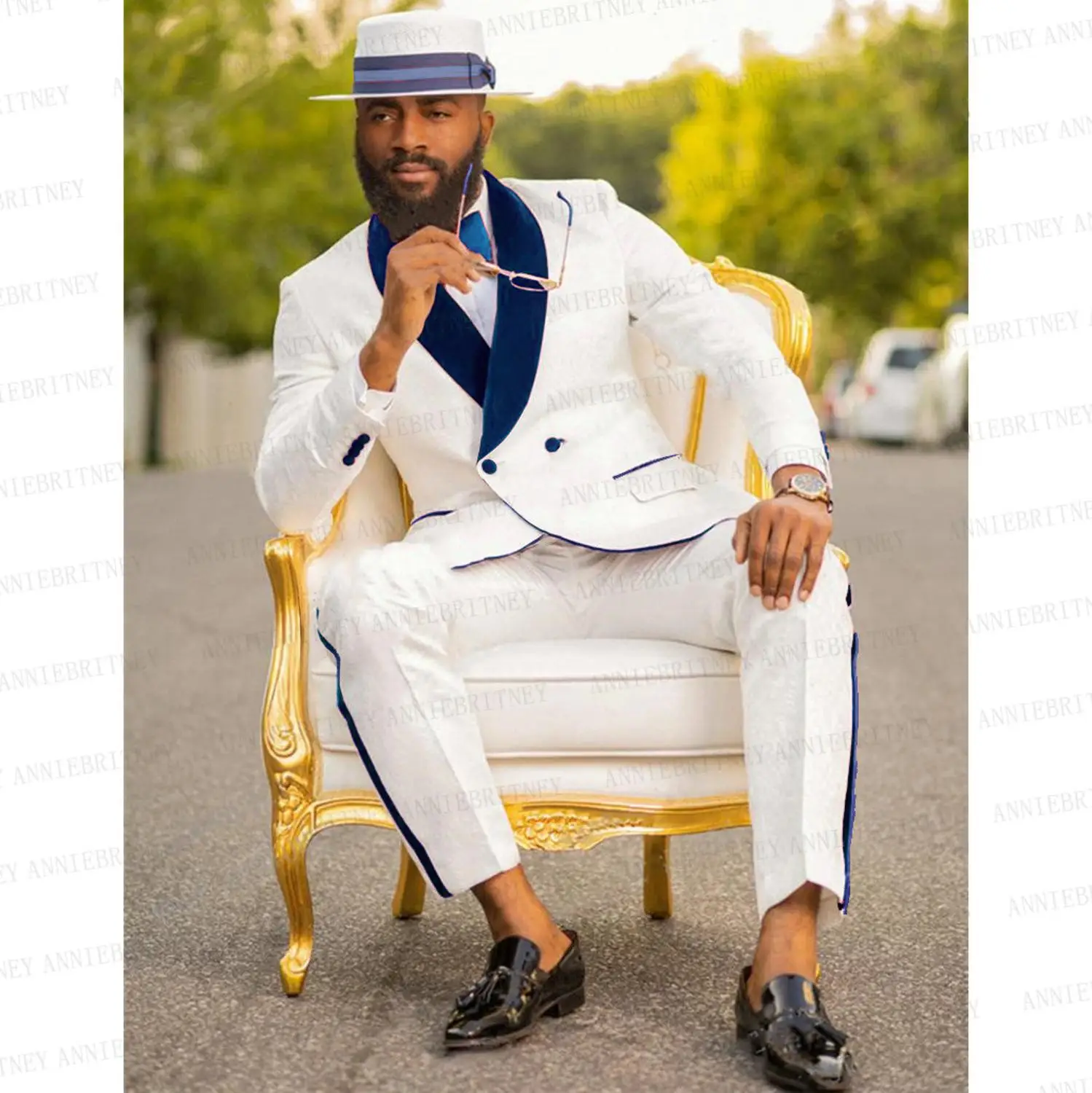 Blazer Slim Fit en velours pour hommes, veste à double boutonnage avec pantalon, smoking de fête de mariage personnalisé, blanc, rouge, imbibé, 2