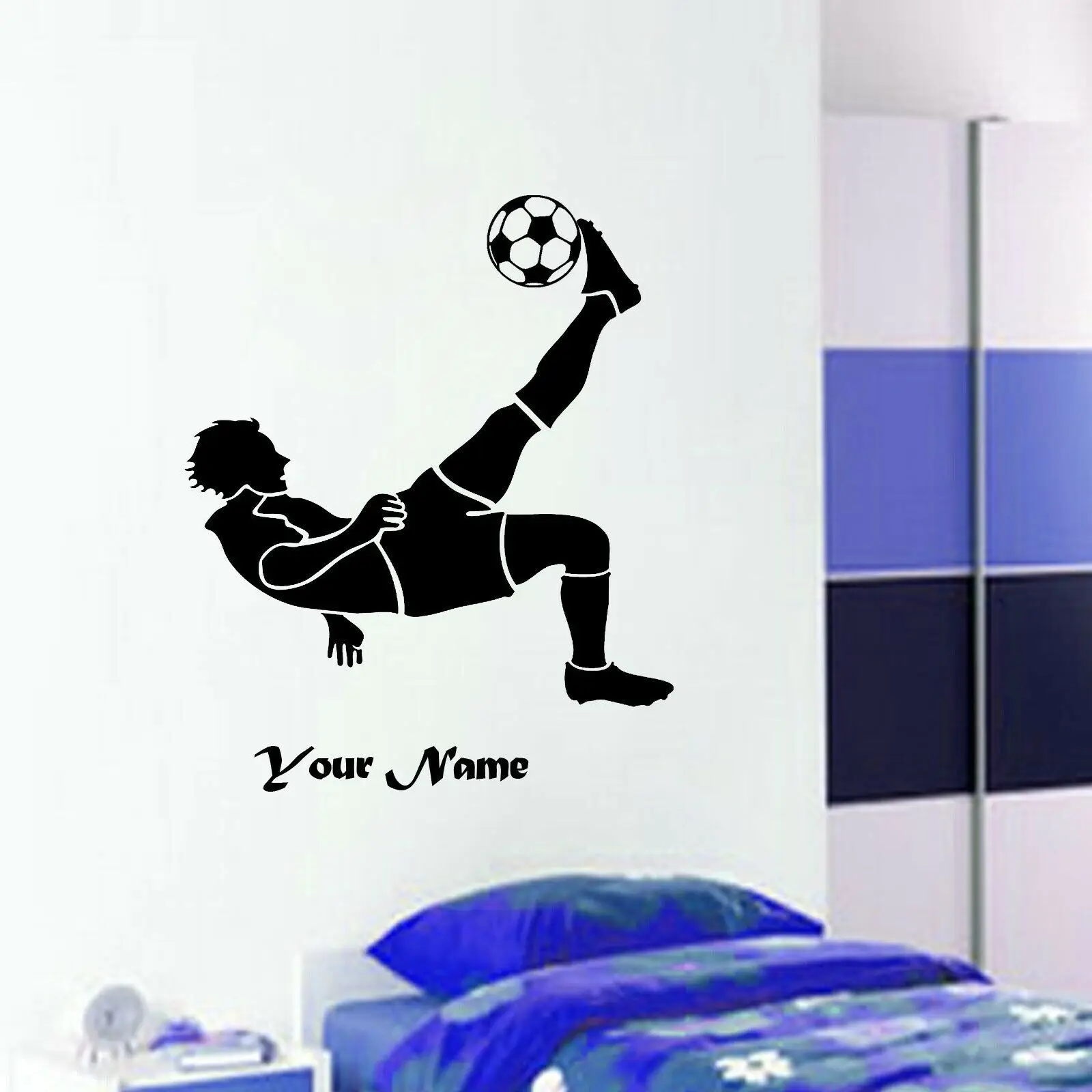 

Back Flip Kick Football player stickers Personalised Custom Customized Boys Name With Footballs Vinyl Wall Sticker Decal Decor