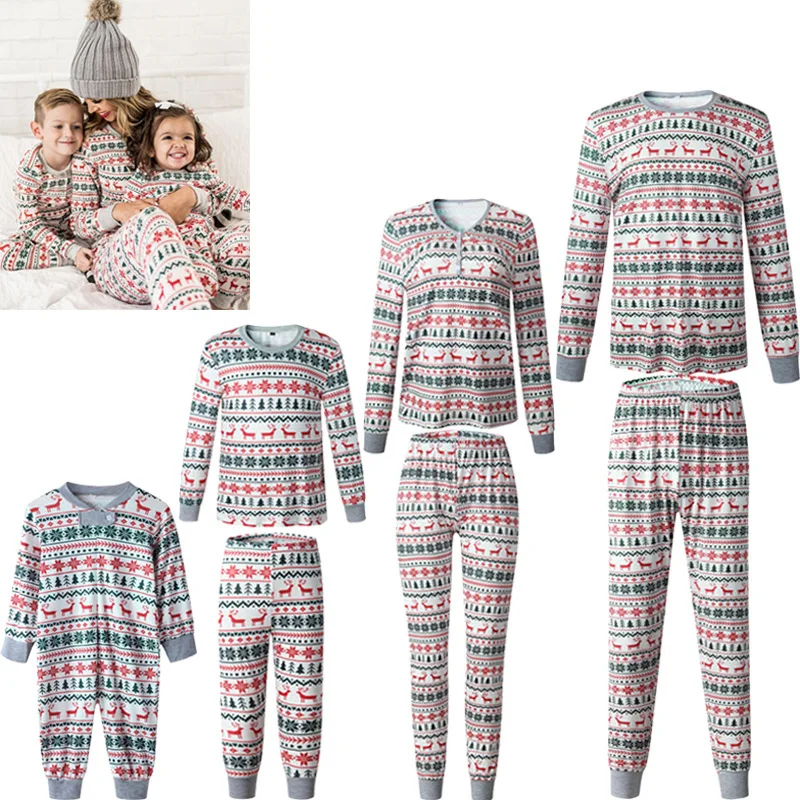 Xmas Matching Family Outfits New Year's Mom and Dad Baby Kid Clothes Print Sleepwear Nightwear Christmas Pajamas Sets 