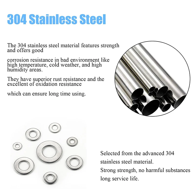105Pcs/Set Stainless Steel Washer M3 M4 M5 M6 M8 M10 Mixed Spring Metric Washer Assortment Kit