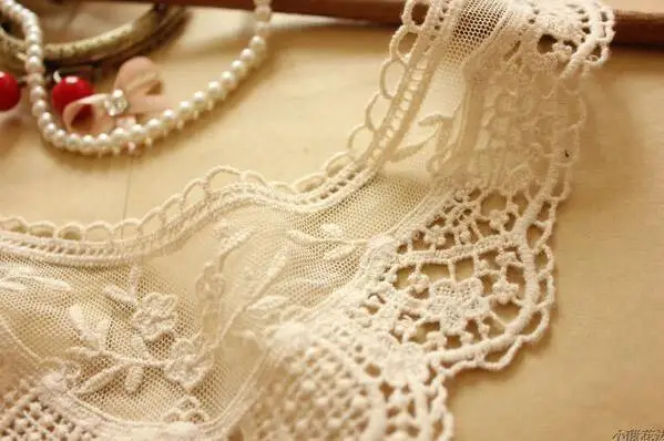 New 1 Piece Free Shipping Fashion Beige Cotton Mesh Sewing Clothing Neckline Lace Collar DIY Craft