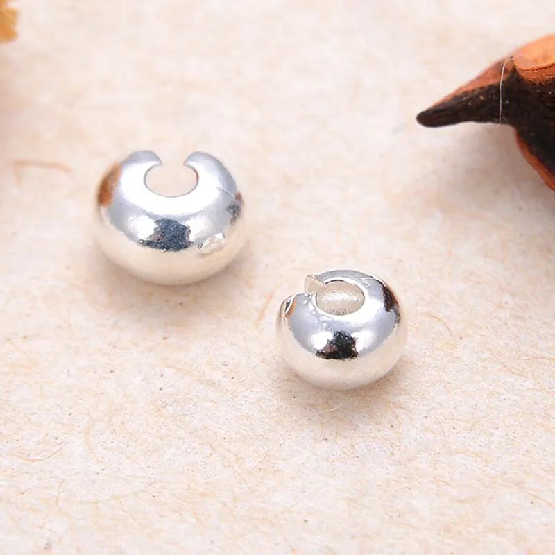 Genuine Real Pure Solid 925 Sterling Silver Wrap Beads Caps Moon Shape Hoop Position Bead Wrap Jewelry Making Findings