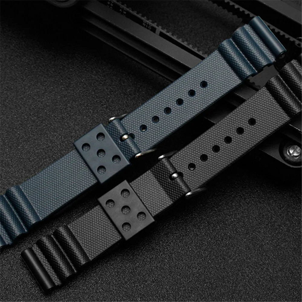 Silicone Watchband 20 22mm Men Sports Diving Rubber Watch Strap Black/Blue Steel Buckle For SLA017J1 SLA037J1 SLA039J1