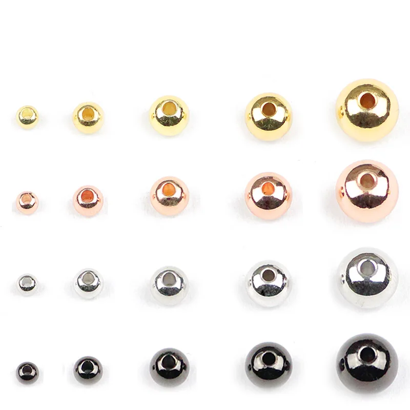 Copper Spacer Beads Ball Gold Color /black 4 Color 3/4/5/6/8MM Metal Round Loose Beads For Jewelry Bracelet Making DIY Findings