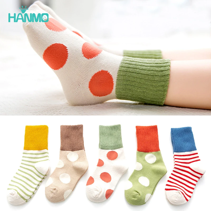 

5 pairs of new children socks soft cotton boys/girls warm stripes Dots socks fashion sports children socks autumn