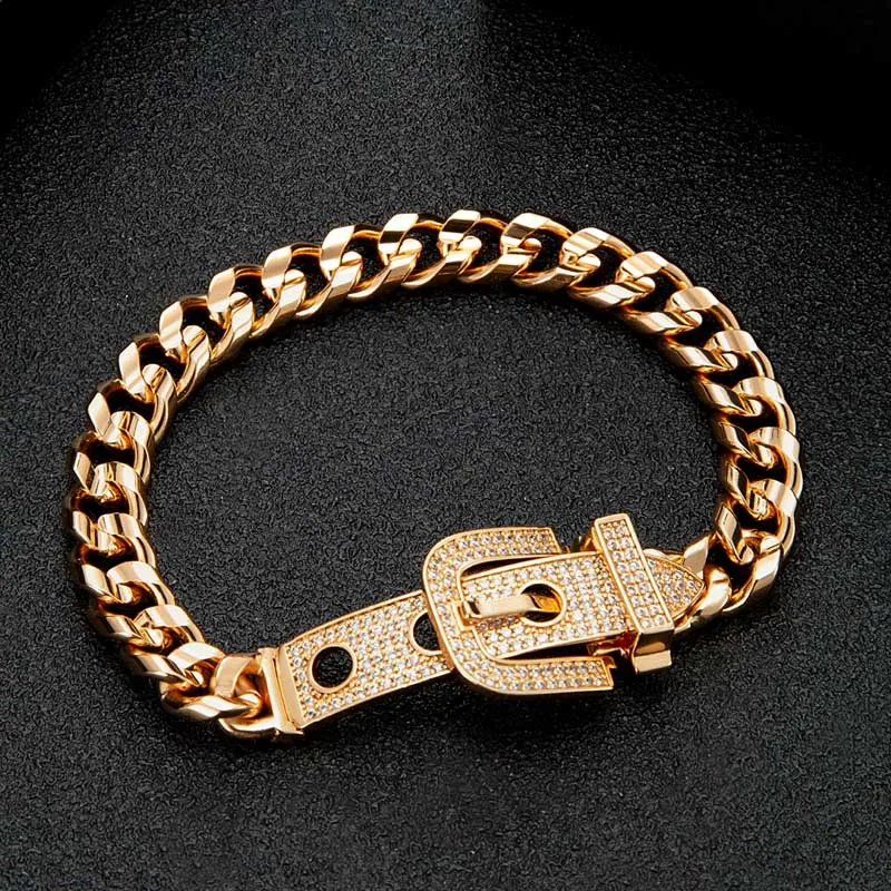 Zlxgirl jewelry New arrival Belt shape women wedding bracelet jewelry metal Dubai Gold zirconia bangle best couple gifts