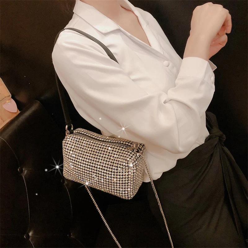 Chic 2021 Luxury Brand Designer Diamonds Evening Handbags For Women Biling Shiny Rhinestone Mini Bags Girls Ladies Crystal Bag