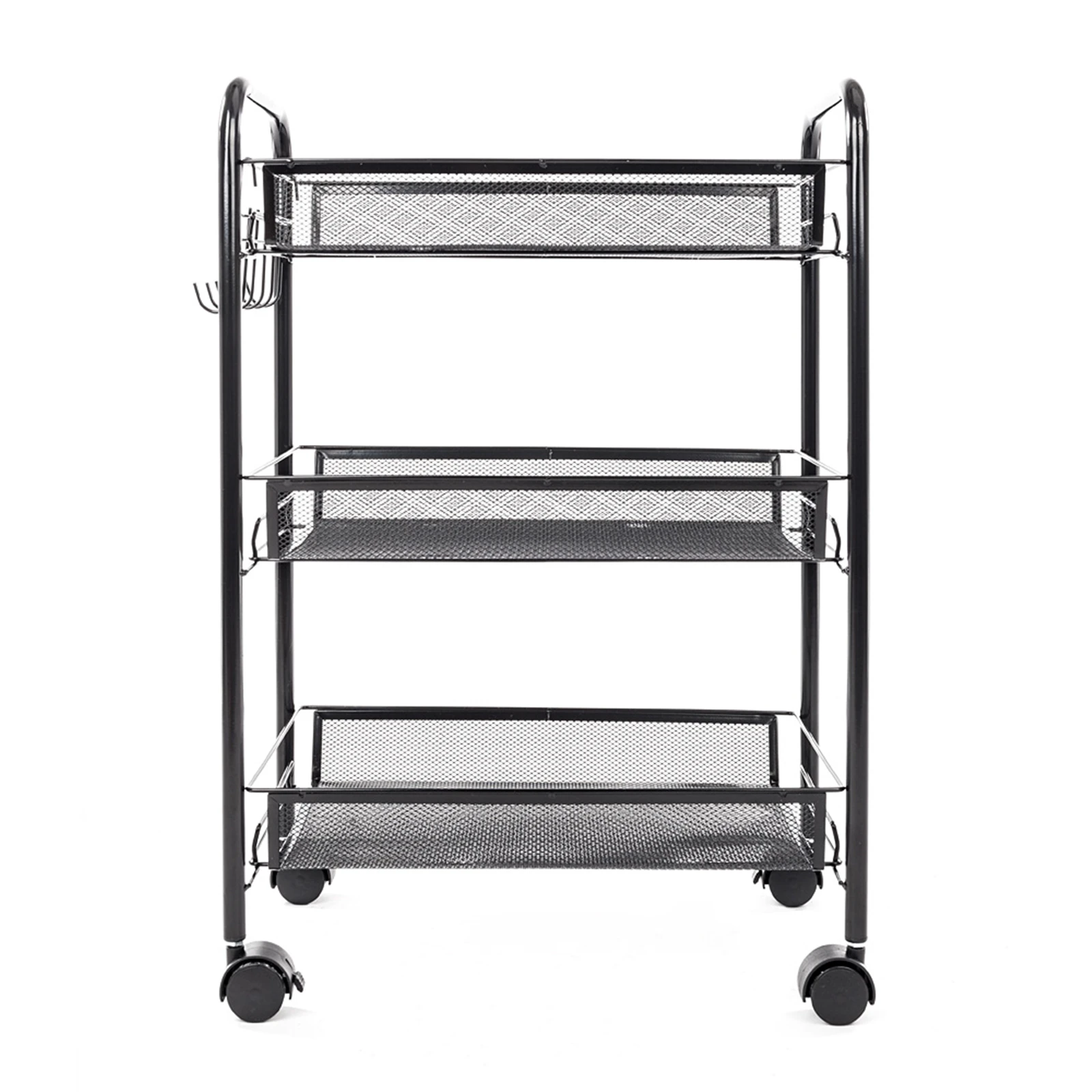 Exquisite Honeycomb Net Three Tiers Storage Cart with Hook Black Storage Cart Kitchen Cart