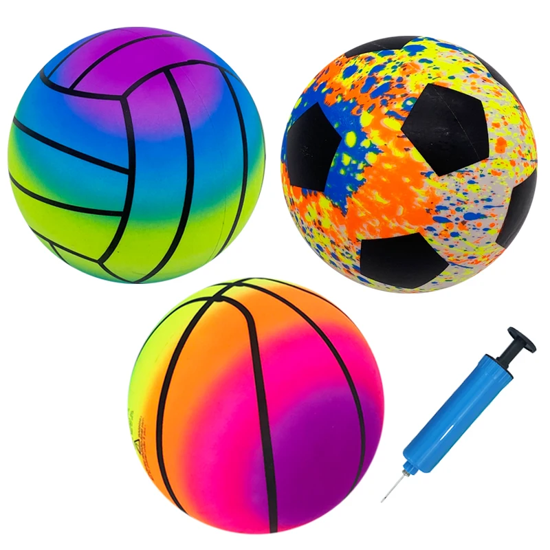 2pcs Sports Ball Set 1 Inflatable Basketball & Football & Volleyball with One Inflator for Kids Children Best Gifts