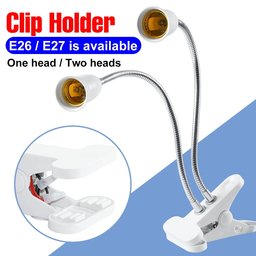 Double Heads E27 Socket LED E26 Clip Lamp Holder 85-265V Flexible LED Bulbs Bases With On Off switch Desk Light US EU UK AU Plug