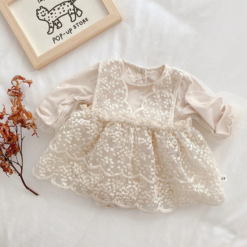 MILANCEL Newborn Girls Clothes Long Sleeve Lace Mesh Baby Bodysuit