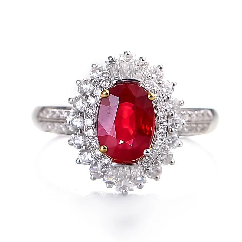 10K Gold ring Lab Created 1.5ct Ruby and Moissanite Diamond Ring With national certificate Ru-009