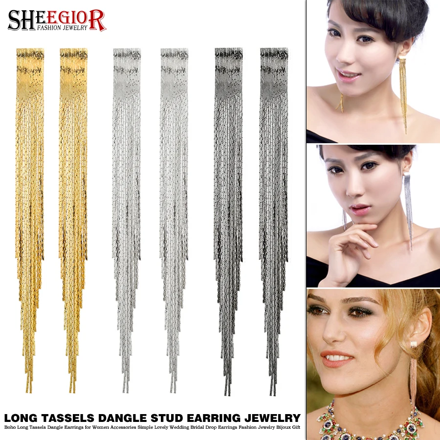 

Baroque Long Dangle Earrings Women Accessories Wedding Bridal Love Layered Tassels Chain Drop Earrings Fashion Ornaments Earring