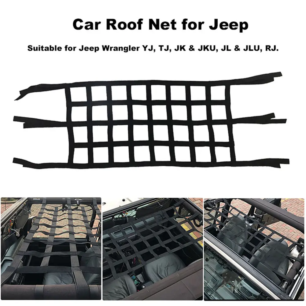 Heavy Duty Cargo Net Cover For Jeep Wrangler TJ JK Car Roof Cargo Net Multifunctional Top Roof Storage Hammock Bed Rest Network