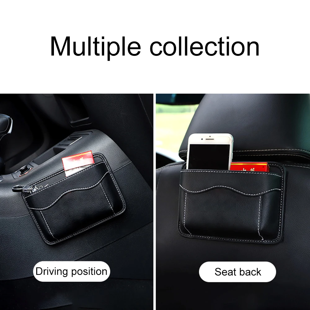 Car Pouch Bags Organizer Universal PU Leather Cards Mobile Phone Collecting Sticky Bag Interior Accessories Car Storage Box