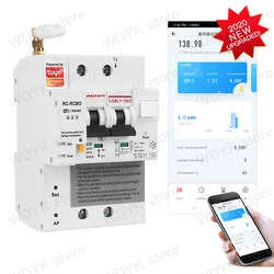 100A 2P Single phase Tuya Din rail WIFI Smart Energy Meter leakage  protection  kWh Meter wattmeter voice control alexa