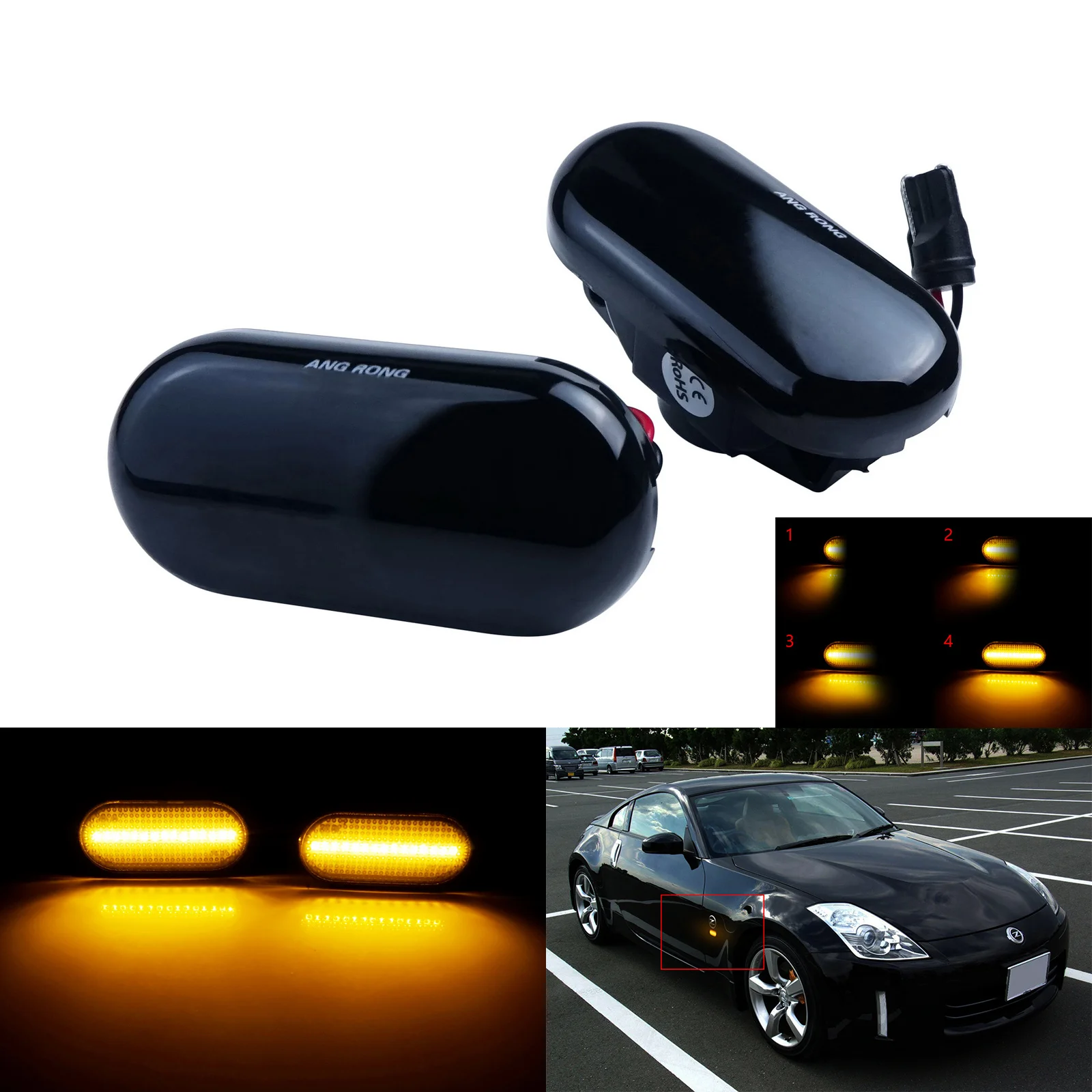 

2x Dynamic LED Side Indicator Repeater Light For 350Z Cube Micra Note Qashqai Tiida