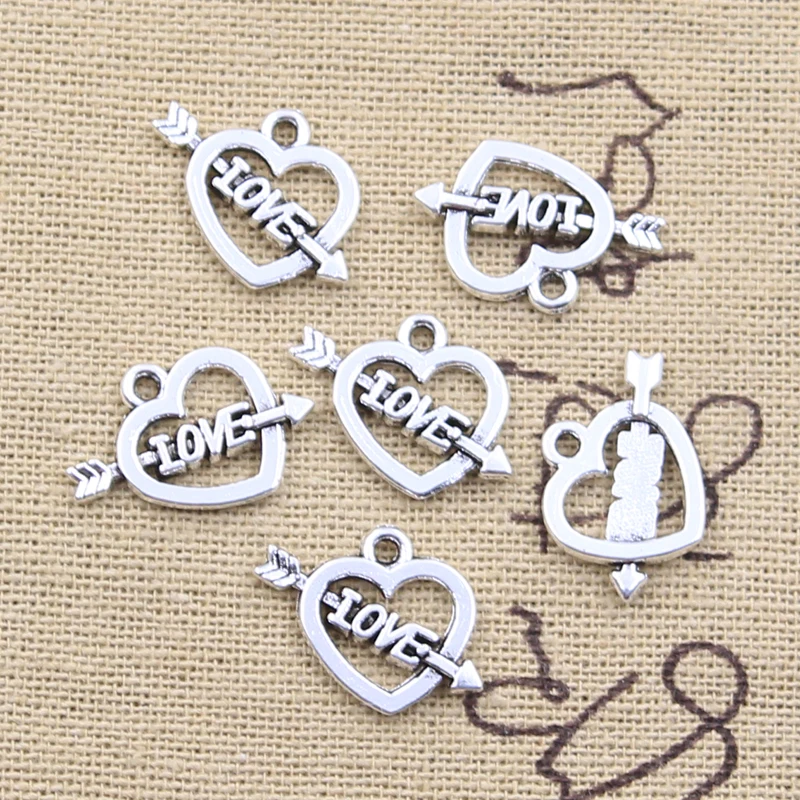 30pcs Charms Arrow Through The Heart Love 14x16mm Antique Silver Color Pendants Making DIY Handmade Tibetan Finding Jewelry