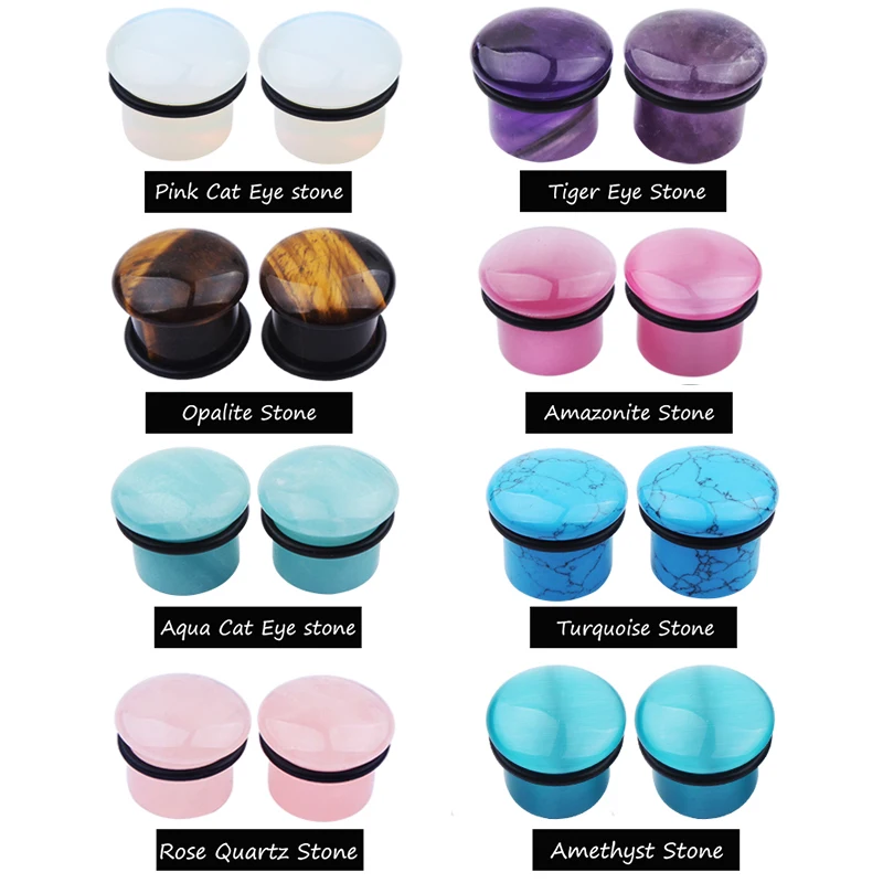 New 4-16mm Nature Stone Ear Plugs Tunnels Single Flare With O-Ring Ear Stretchers Gauge Piercing Oreja Labret Helix Body Jewelry