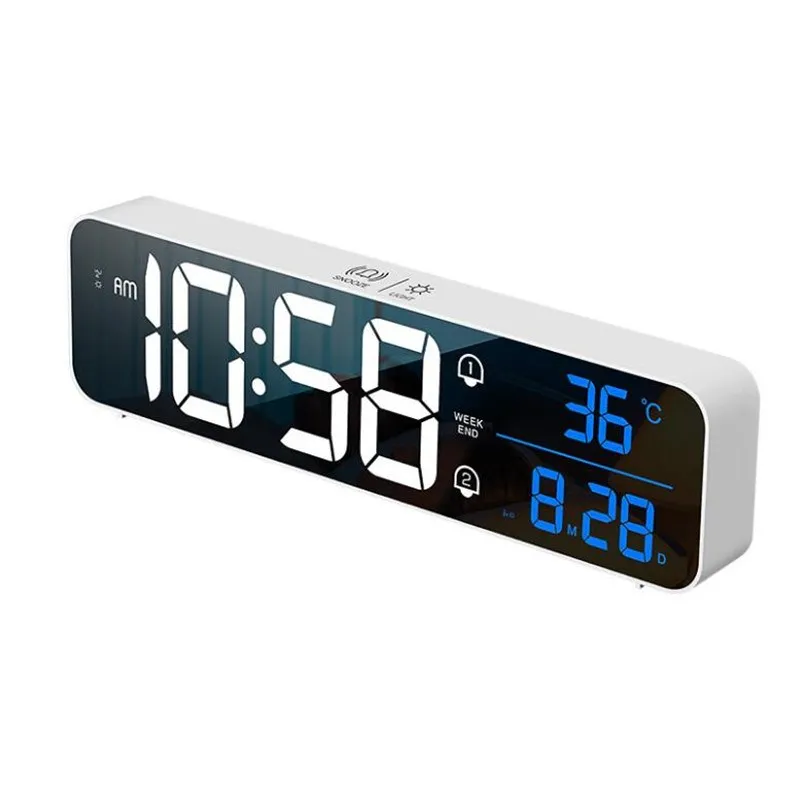 LED Music Alarm Clock Voice Control Touch Snooze USB Rechargeable Table Clock 12/24H Dual Alarms Teperature Wall Digital Clocks