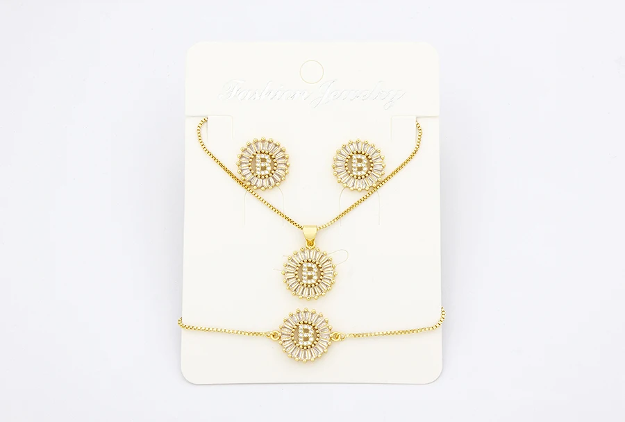 Nidin Heißer 26 Buchstaben Schmuck Sets Halskette + Ohrringe + Armband Für Frauen Initial Alphabet Charme Kupfer Zirkon Party hochzeit Geschenk – Detail 25