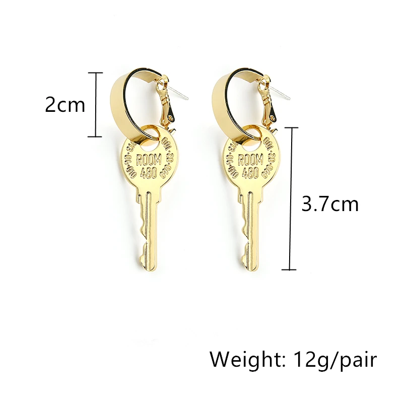 HUANZHI 2022 New Punk Gold Color Metal Key Drop Earrings Geometric Round Big Circel Earrings For Women Girls Party Jewelry Gifts