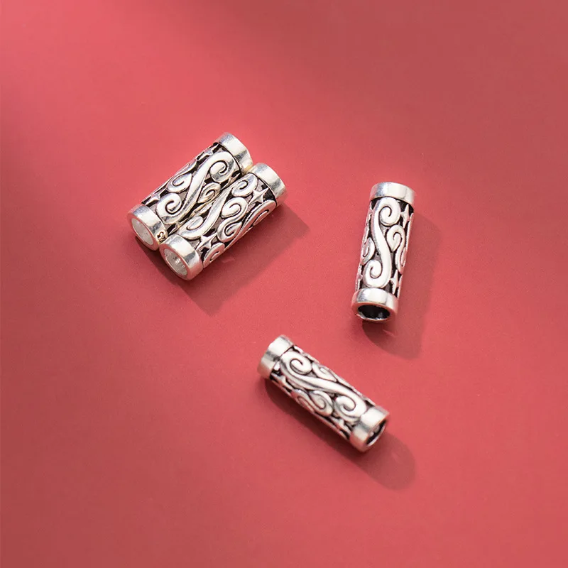 

1pc 925 Sterling Silver Retro Hollow Flower Tube Loose Beads 16x5.5mm Handmade Bracelets Spacer Silver Beads DIY Jewelry Making