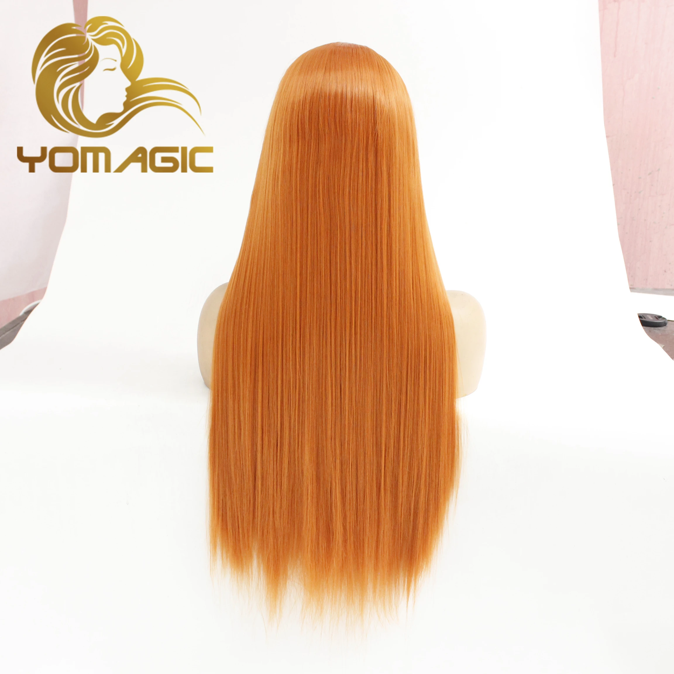 Yomagic Ginger Orange Synthetic 13X3 Lace Front Wigs With Baby Hair Straight Heat Resistant Lace Wigs For Women