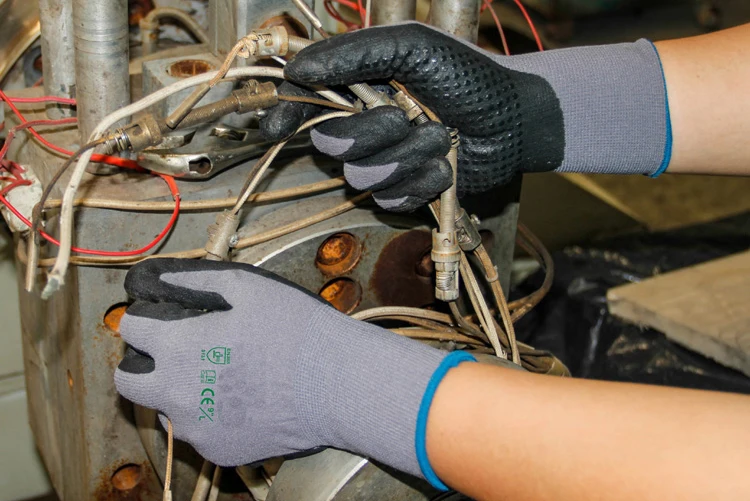 Guantes de trabajo para jardín, manoplas de seguridad antideslizantes de nailon y LICRA, con microespuma y puntos de nitrilo, superflexibles, para jardinería