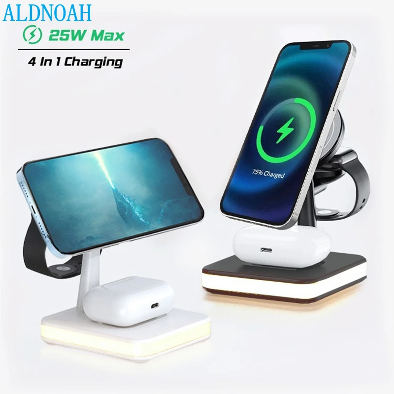 

Magnetic Wireless Charger 25W Fast Charging Bedside Lamp 4 in 1 Holder For iWatch Airpods PD QC3.0 For iPhone 13 12 Pro Max Mini