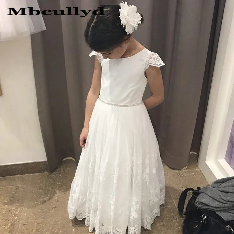 Mbcullyd A-line Flower Girl Dresses For Weddings 2023 Cap Sleeves Girls Birthday Communion Party Dress With Lace Cheap Under 100