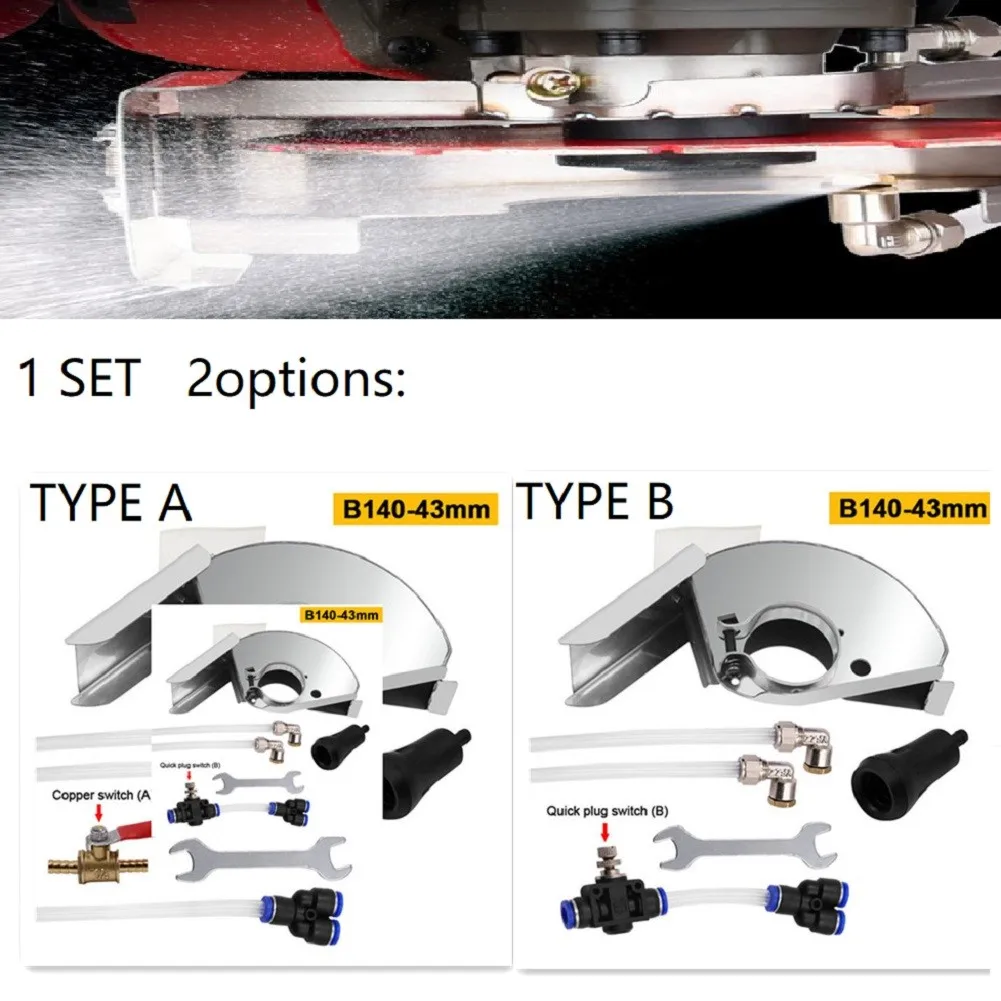 140*43mm Angle Grinder Shield Set Water Cutting Machine Base Safety Cover With Adjustable Water Valve Double Atomization Nozzle