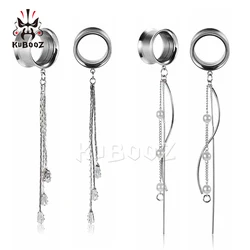 KUBOOZ Popular Stainless Steel Ear Tassel Pendant Tunnels Plugs Body Piercing Jewelry Earring Gauges Stretchers For Women 2PCS