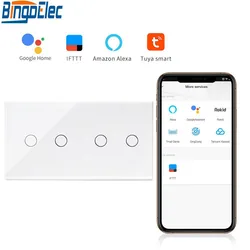 Bingoelec EU Standard Smart Life 2 Gang 1 Way With 2 Gang 1 Way Wifi Switch,Glass Panel Touch Light Switch For Google Home Alexa