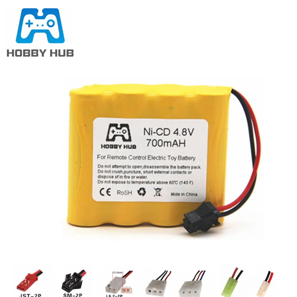 Batería Nicd de 4,8 v para juguetes a control remoto, coches, pistolas, tanques, Robots, 700mah, 4,8 v, batería recargable de 4 x AA, paquete de 2 piezas para barcos a control remoto